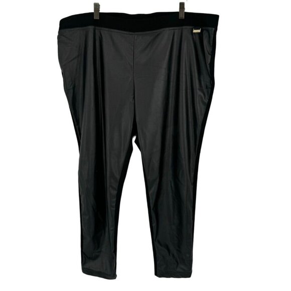 Calvin Klein Womens Plus Size 2x Faux Leather Leggings Black power Stretch Pants - Picture 1 of 16